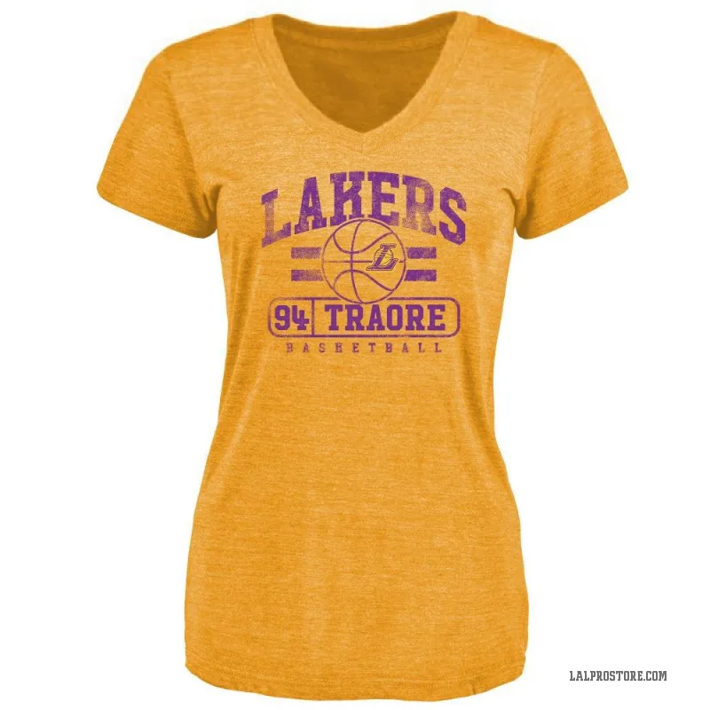 Armel Traore Women's Gold Los Angeles Lakers Baseline T-Shirt