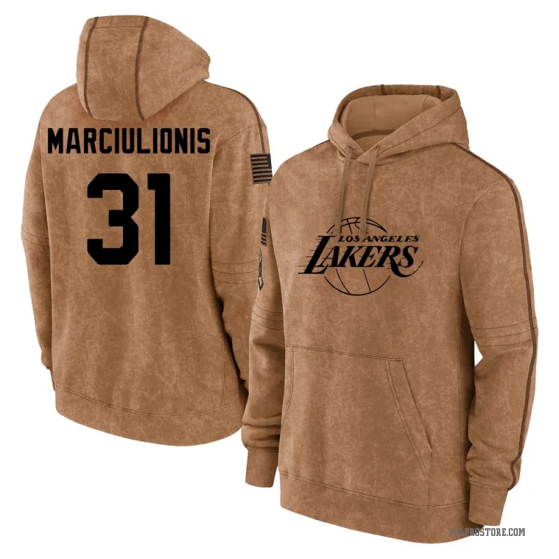 Augustas Marciulionis Men's Brown Los Angeles Lakers 2023 Salute to Service Club Pullover Hoodie