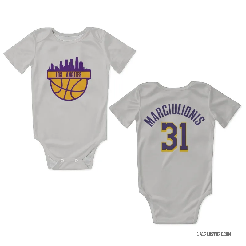 Augustas Marciulionis  White Purple Los Angeles Lakers  Newborn & Infant Bodysuit