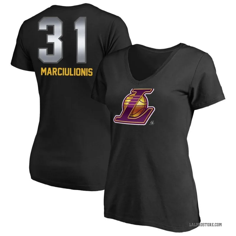 Augustas Marciulionis Women's Black Los Angeles Lakers Midnight Mascot T-Shirt