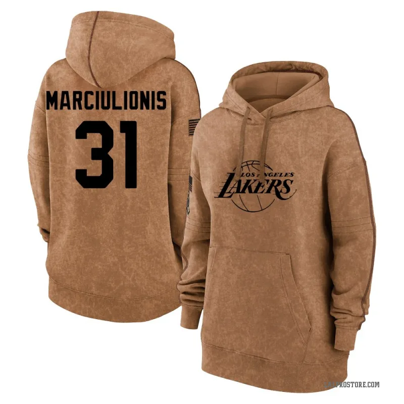Augustas Marciulionis Women's Brown Los Angeles Lakers 2023 Salute to Service Pullover Hoodie