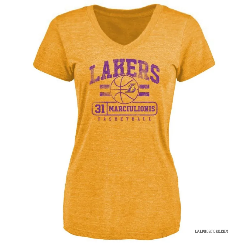 Augustas Marciulionis Women's Gold Los Angeles Lakers Baseline T-Shirt