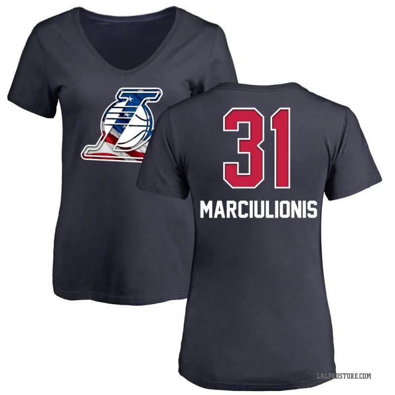 Augustas Marciulionis Women's Navy Los Angeles Lakers Name and Number Banner Wave V-Neck T-Shirt