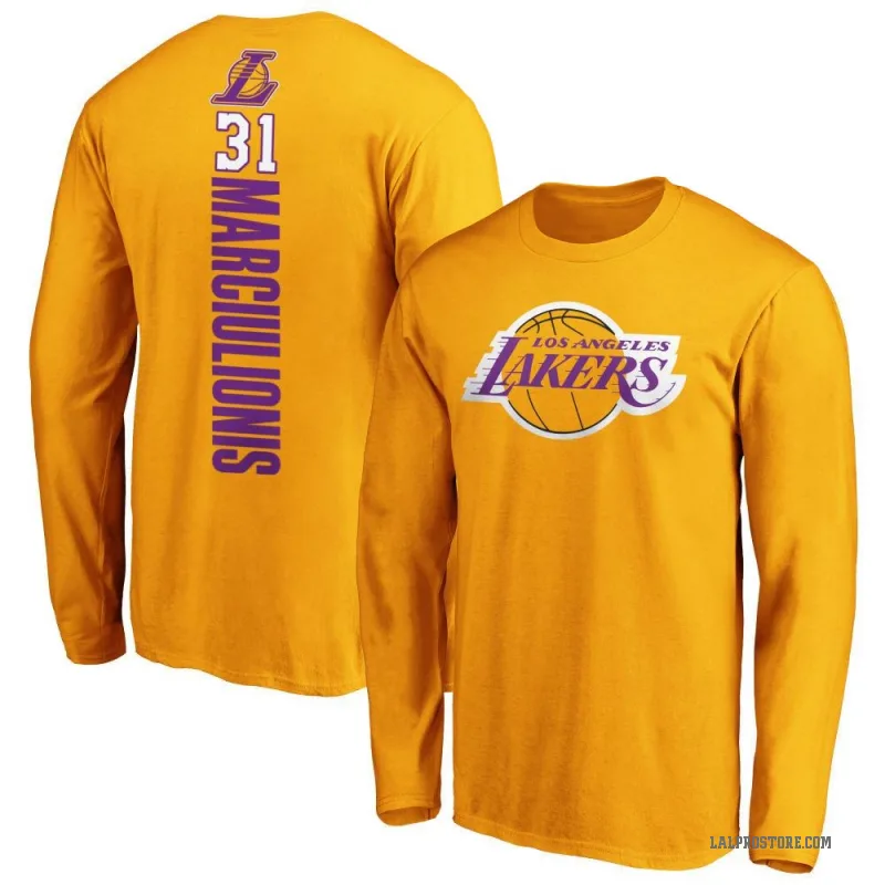 Augustas Marciulionis Youth Gold Los Angeles Lakers Backer Long Sleeve T-Shirt