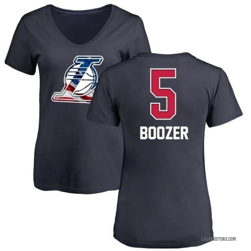 Carlos Boozer Women's Navy Los Angeles Lakers Name and Number Banner Wave V-Neck T-Shirt