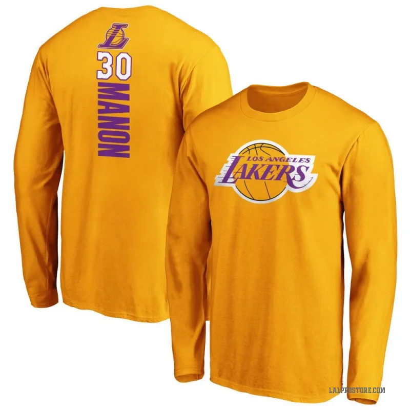 Chris Manon Men's Gold Los Angeles Lakers Backer Long Sleeve T-Shirt