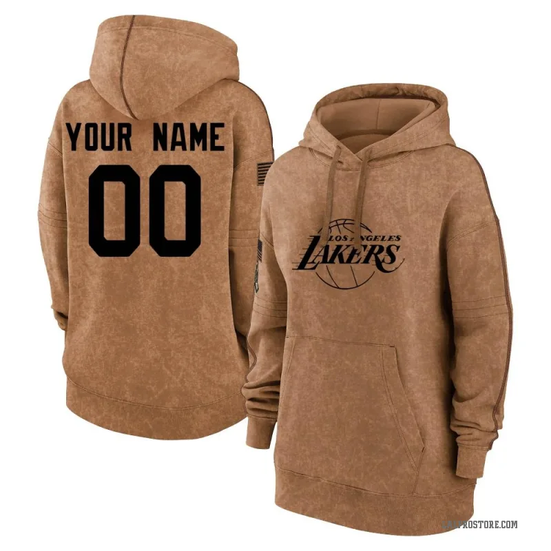 Custom Women's Brown Los Angeles Lakers 2023 Salute to Service Pullover Hoodie