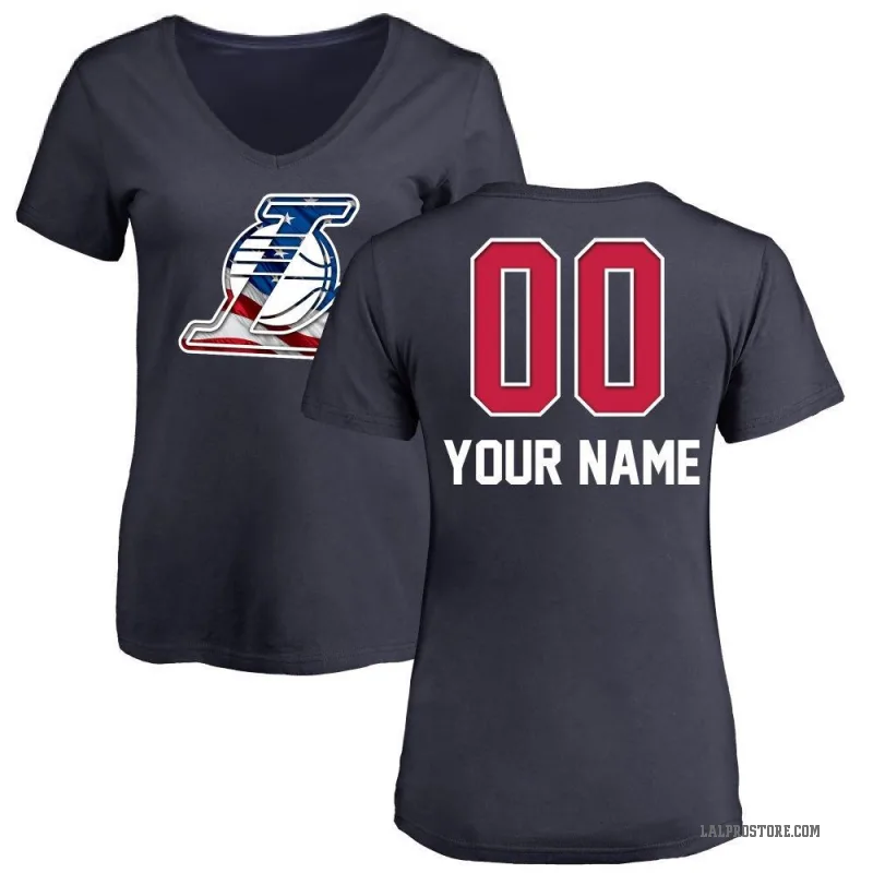 Custom Women's Navy Los Angeles Lakers Name and Number Banner Wave V-Neck T-Shirt