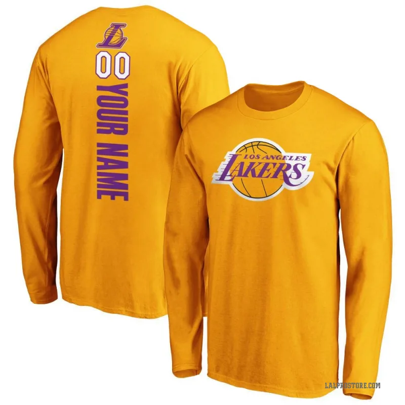 Custom Youth Gold Los Angeles Lakers Backer Long Sleeve T-Shirt