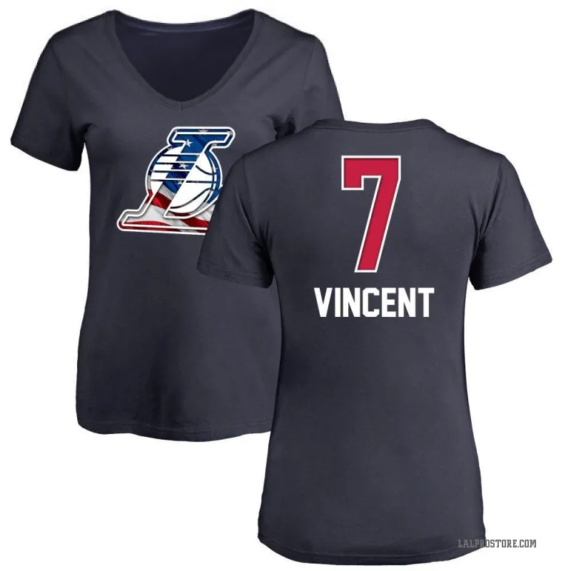 Gabe Vincent Women's Navy Los Angeles Lakers Name and Number Banner Wave V-Neck T-Shirt