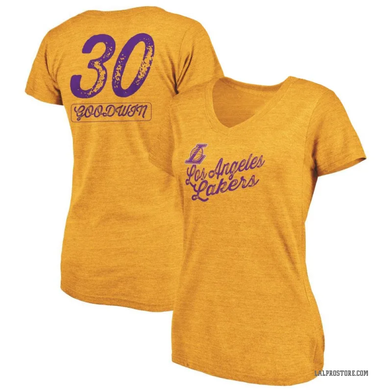 Jordan Goodwin Women's Gold Los Angeles Lakers Sideline V-Neck T-Shirt