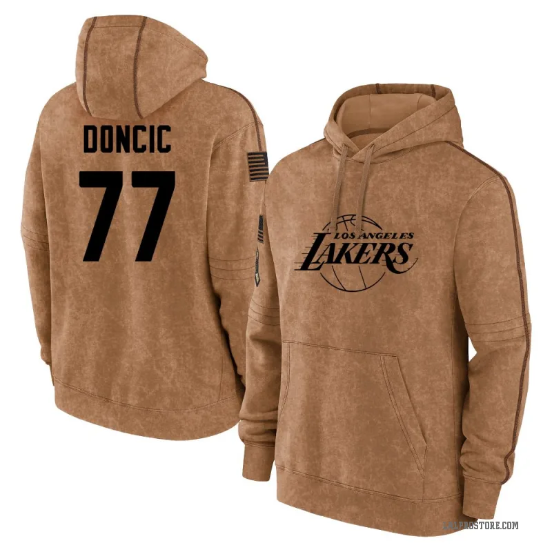 Luka Doncic Men's Brown Los Angeles Lakers 2023 Salute to Service Club Pullover Hoodie