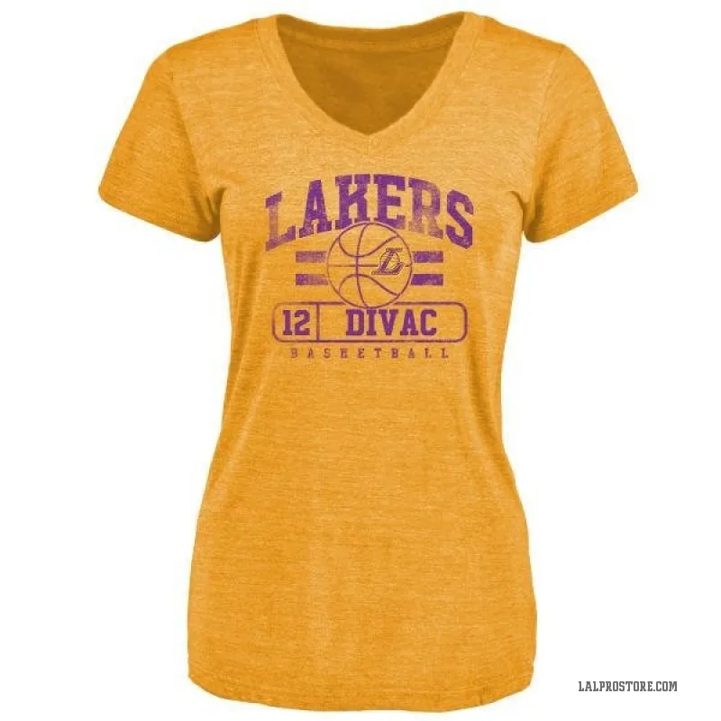 Vlade Divac Women's Gold Los Angeles Lakers Baseline T-Shirt