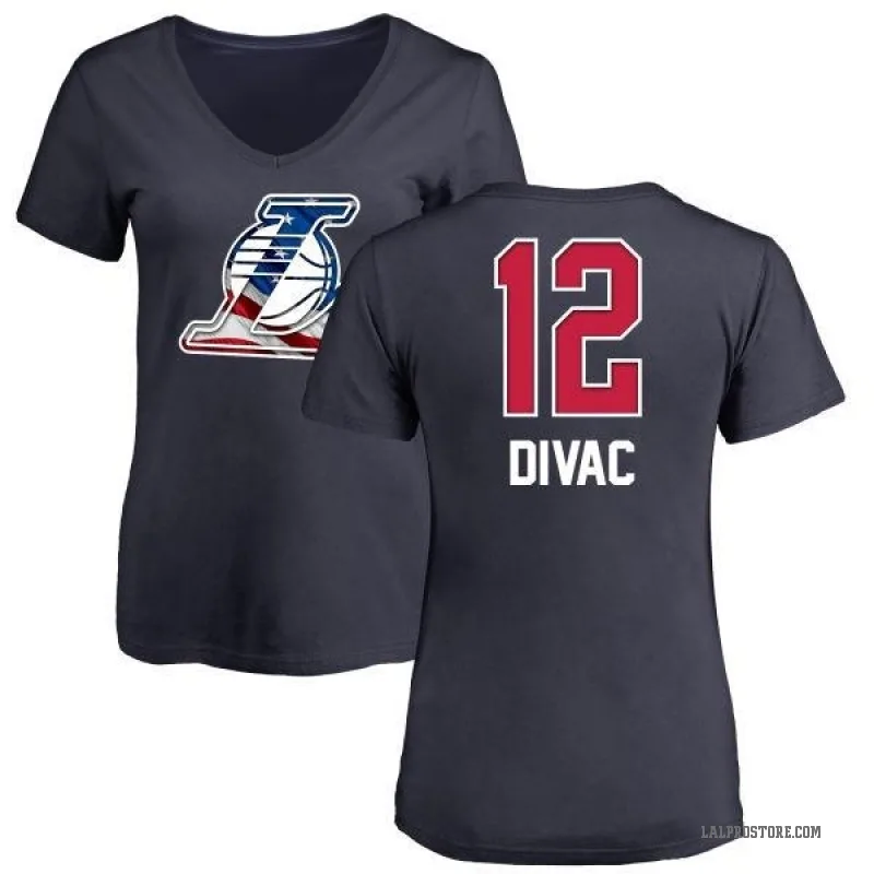 Vlade Divac Women's Navy Los Angeles Lakers Name and Number Banner Wave V-Neck T-Shirt